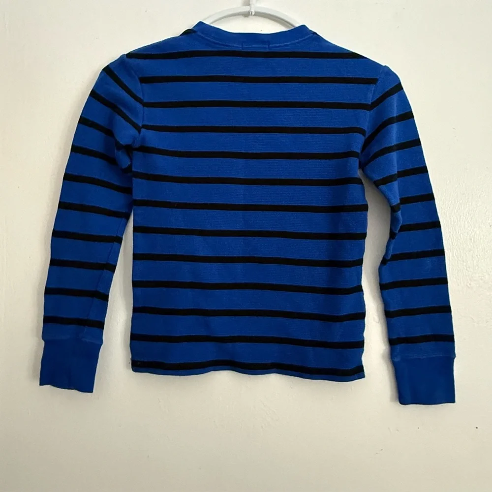 Ralph Lauren Boys Size 8 Royal Blue Black Striped Long Sleeve Thermal‎ Shirt